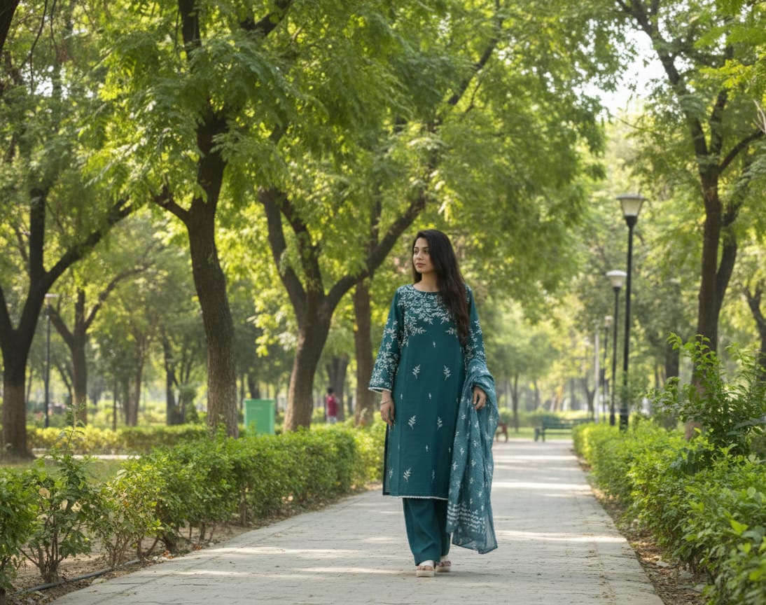 Elegant Teal Green Embroidered Lawn Suit with Dupatta